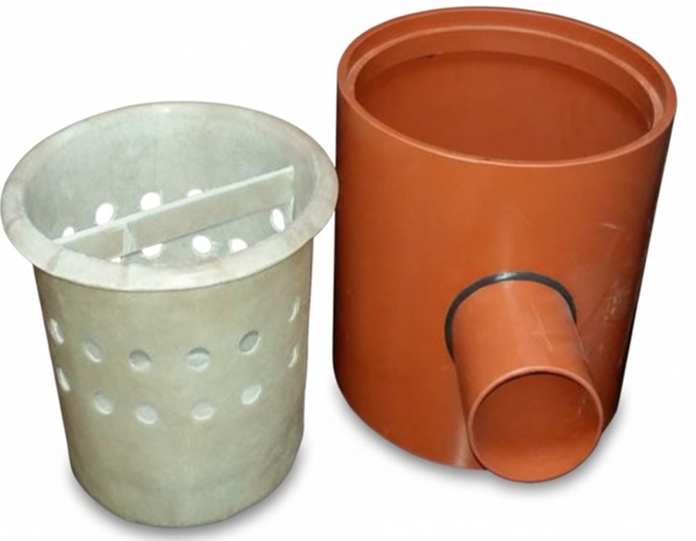 Marley PVC-U fabricated catch basin with perforated basket, gravity sewer range