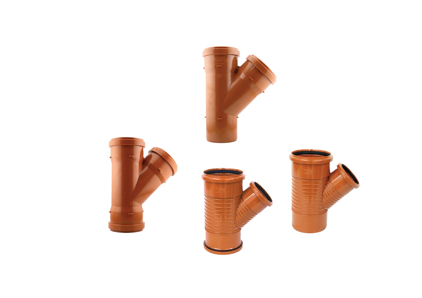 Marley PVC-U underground drainage branch fittings in golden brown